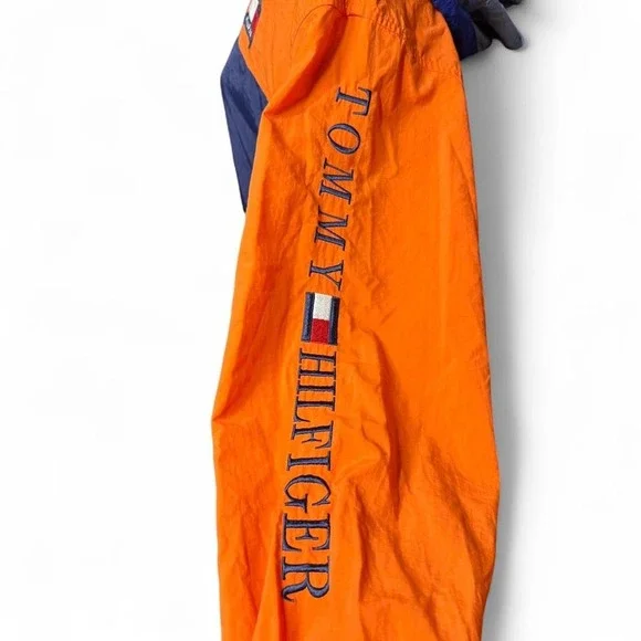 90s Vintage Tommy Hilfiger Colorblock Blue and Orange Windbreaker Streetwear - Picture 4 of 8